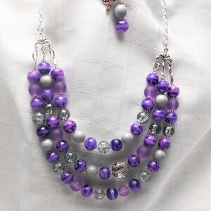 No1063 Handmade necklace  and earrings with polished stones and earrings